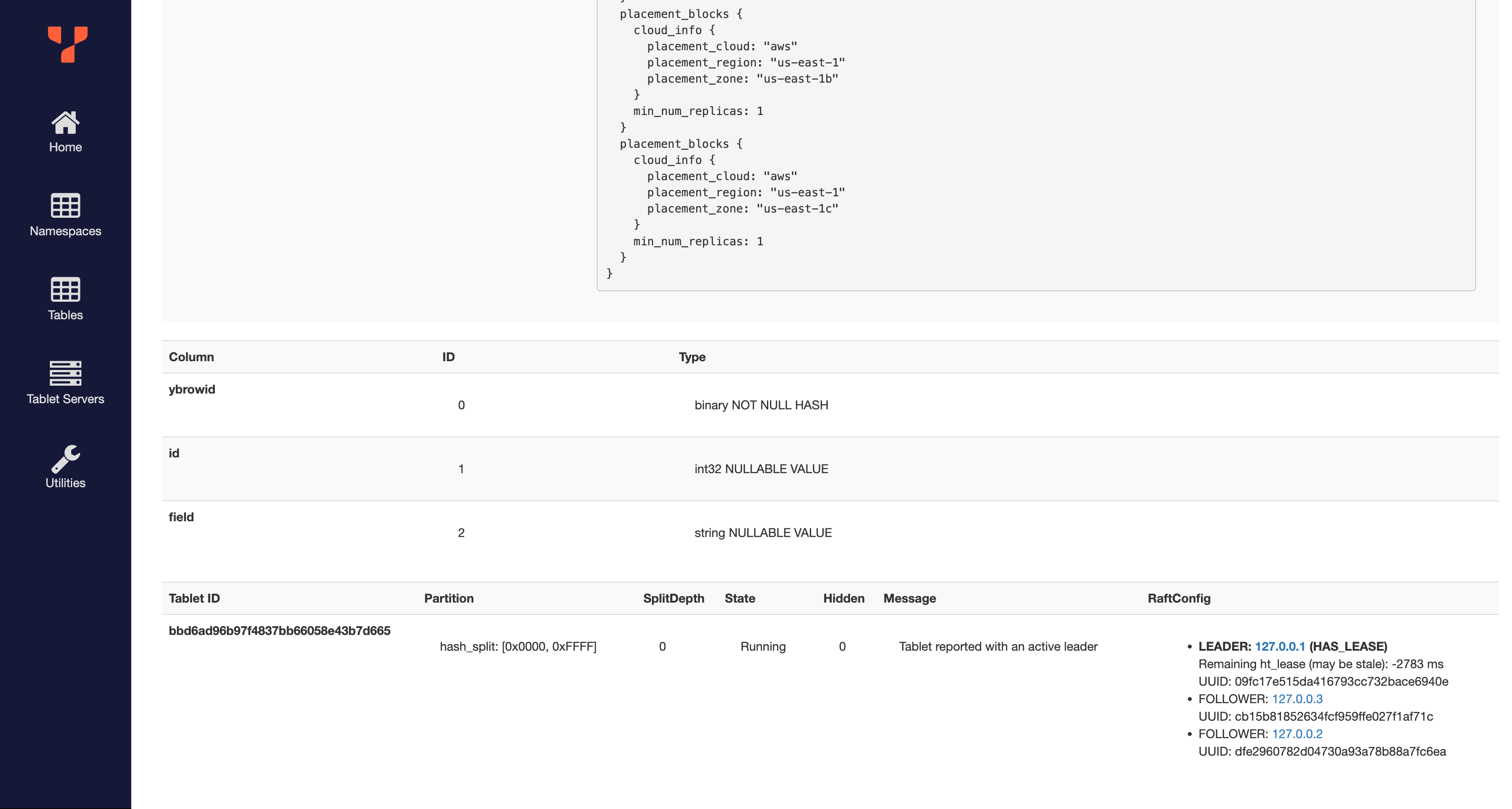 YB-Master UI: critical_table raft configuration